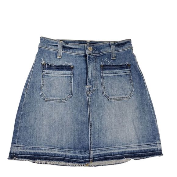 7 for all Mankind denim stretchy  form fitting blue jean mini skirt size 24 - Picture 1 of 9